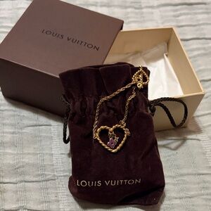 Louis Vuitton Gold Bracelet with Pink Floral Heart